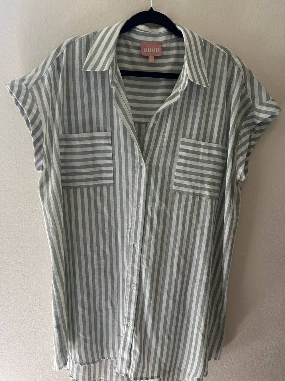 Show Me Your MuMu Green and White Striped Button-Up Martin Shirt Dress